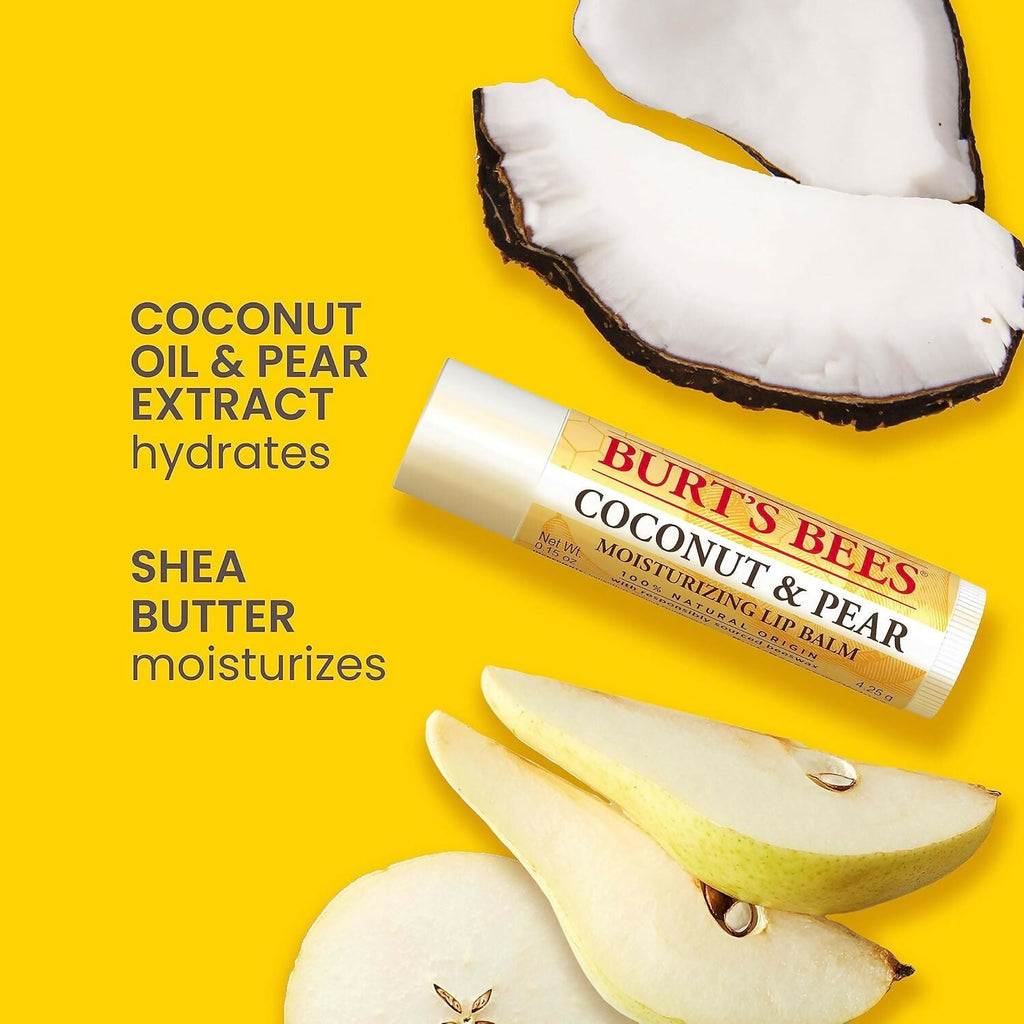 Burt's Bees Natural Moisturizing Lip Balms (Original Beeswax, Strawberry, Coconut & Pear, Vanilla Bean) | Grocsy