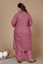 Miravan Women's Plus Size Pink Straight Floral Printed Kurta & Palazzo With Dupatta Set | Grocsy