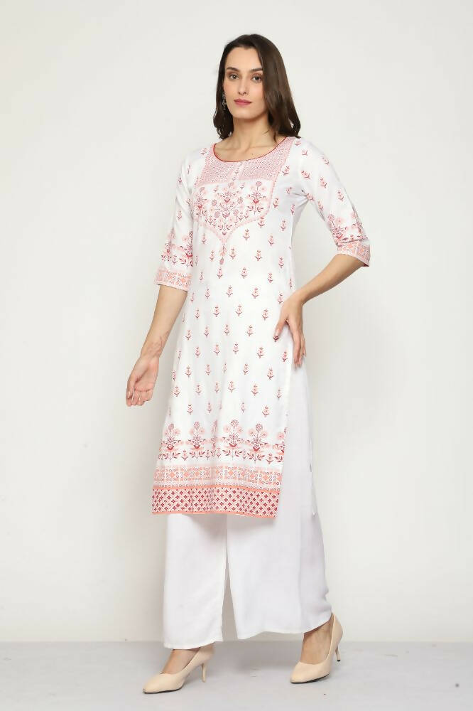 Maai Rayon Hand Printed Kurta Off-White | Grocsy