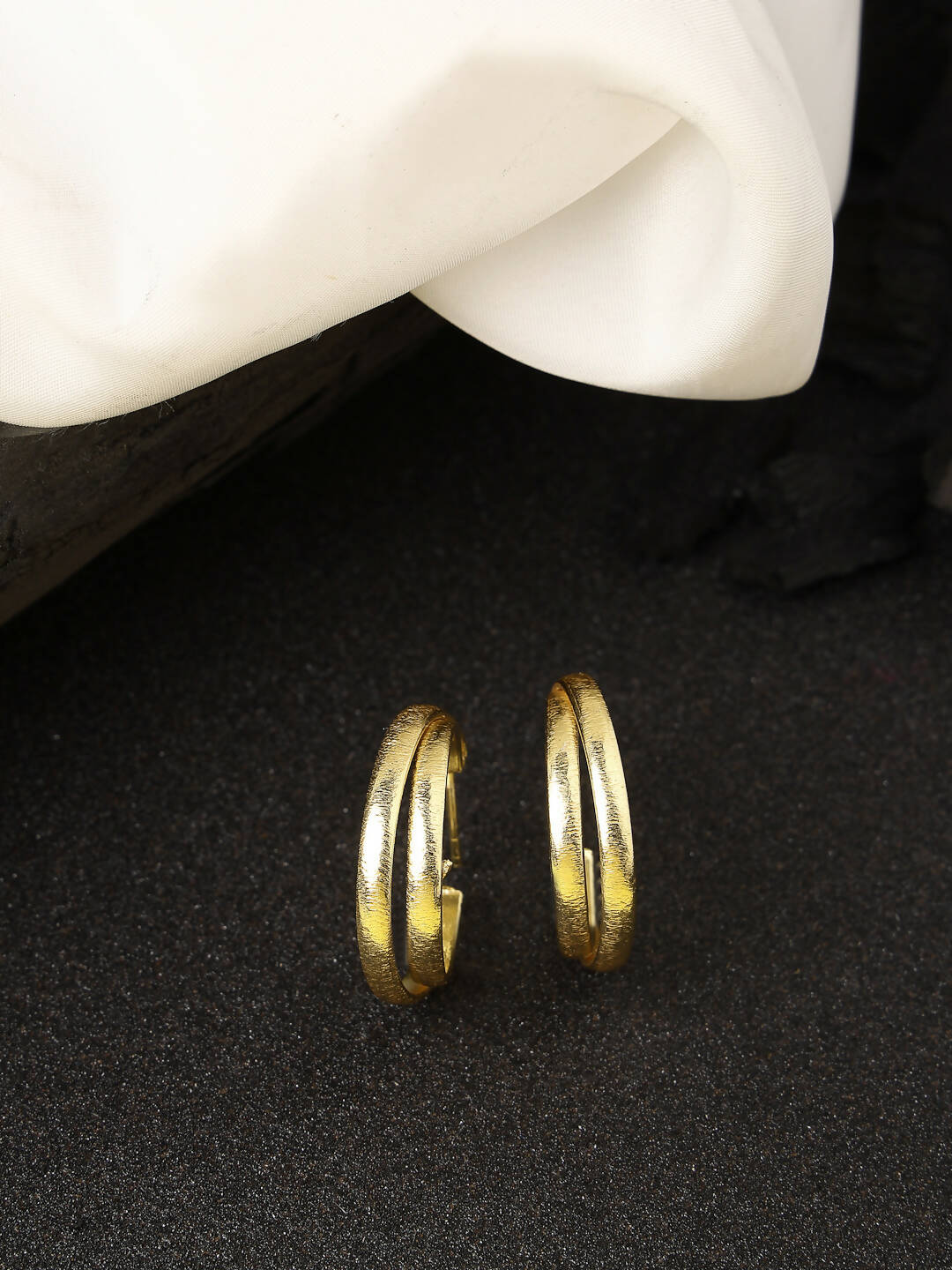 NVR Women Gold-Polished Alloy Circular-Shaped Half Hoop Earrings | Grocsy