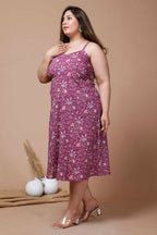 Miravan Women's Plus Size Purple Floral Printed Shoulder Strap Midi Dress | Grocsy