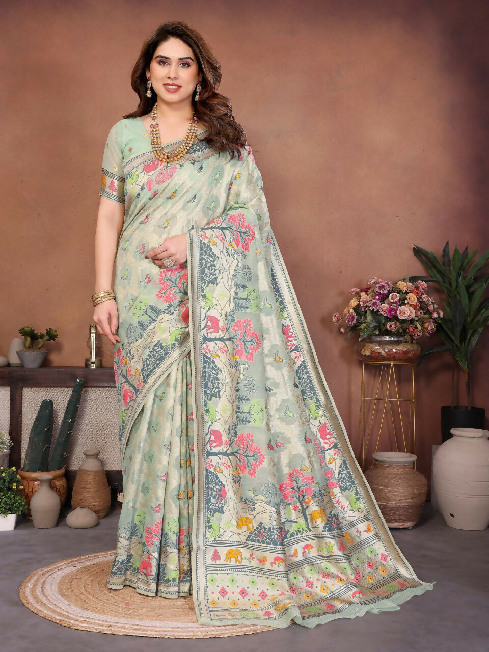 Teeya Creation New Latest Trendy Wedding Wear Pashmina Silk Saree-Light_Green | Grocsy