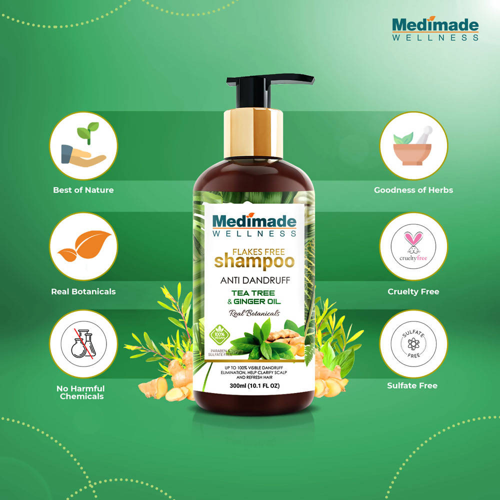 Medimade Wellness Flakes Free Anti Dandruff Shampoo with Tea Tree and Ginger Oil | Grocsy