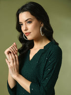 Myshka Women's Green Embellished Cotton Regular Party Tunic | Grocsy