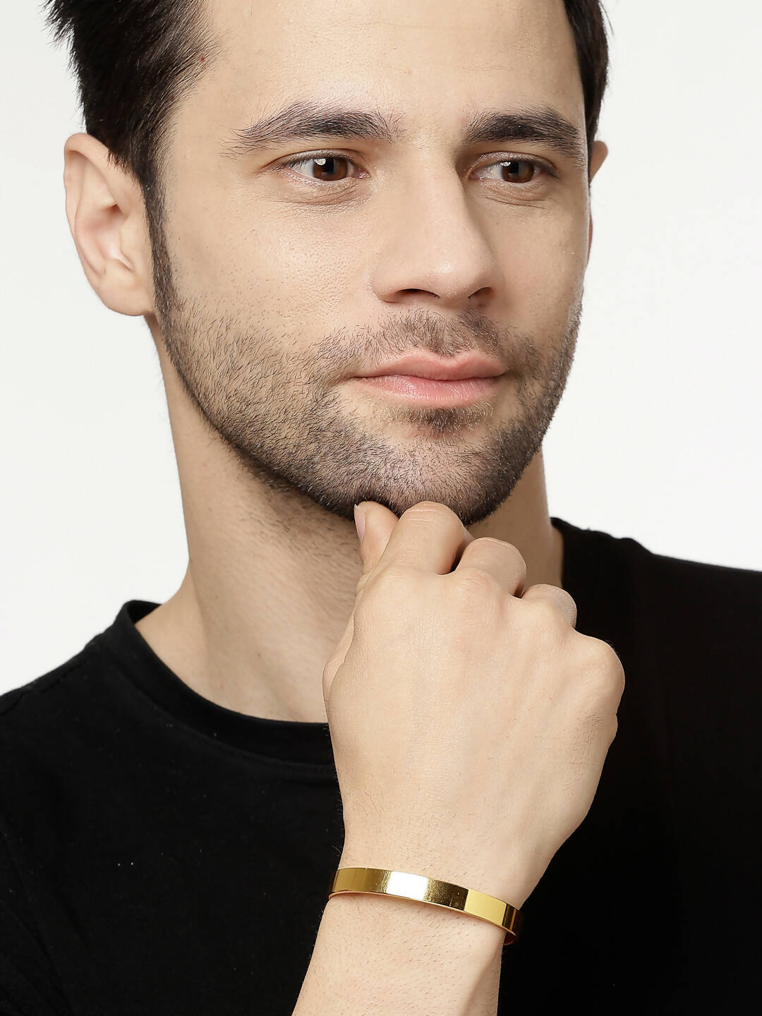 NVR Men Gold Stainless Steel Cuff Bracelet