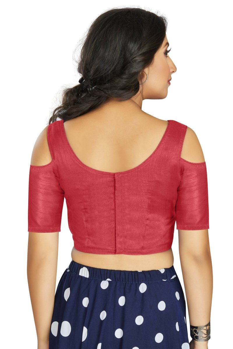 Aastha Fashion Women's Gajri Art Silk Cold Shoulder Sleeve Readymade Blouse | Grocsy