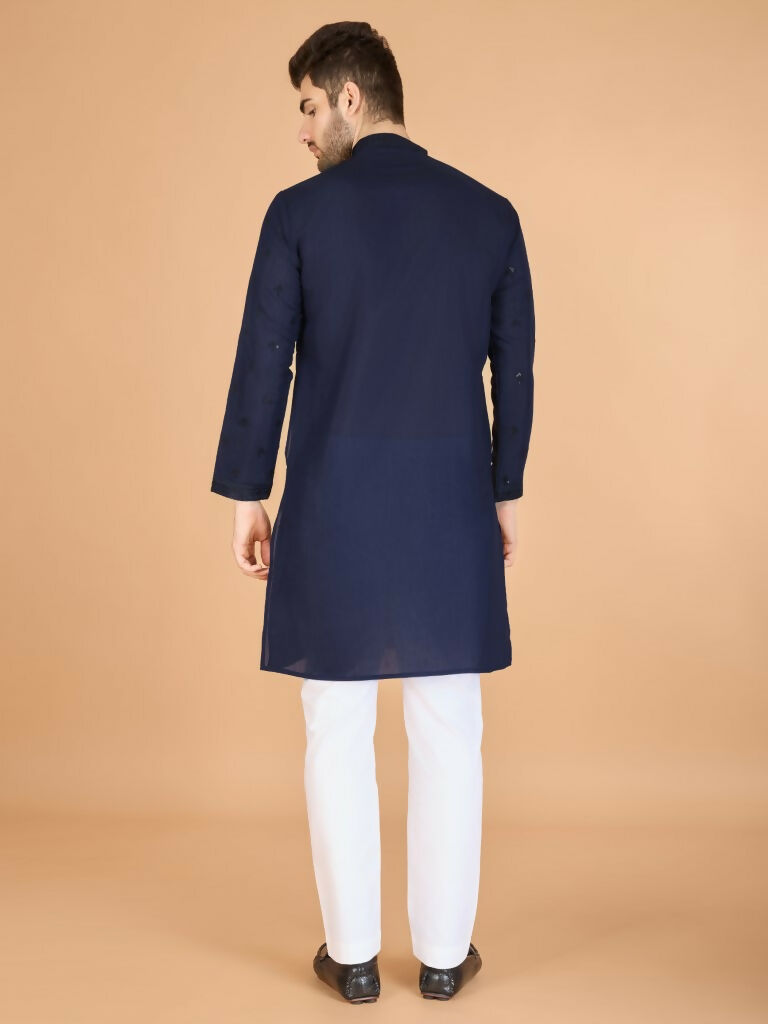 Vastranavya Navy Blue Exclusive Festival Wear Viscose Silk Thread with Sequence Embroidered Work Kurta with Dupatta | Grocsy