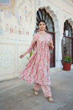 Vaasva Women Peach Muslin Embroidered Kurta, Pant & Dupatta Set | Grocsy