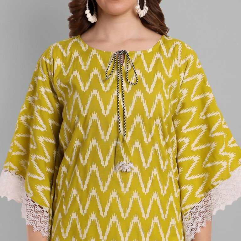 Alvano Beautiful Kaftan Kurta for Women and Girls Viscose Rayon Printed (Green) | Grocsy