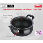 Vinod Black Pearl Hard Anodised Non Stick Handi with Lid | Grocsy