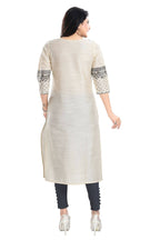 Snehal Creations Cream Raw Silk Block Print Long Kurta For Women | Grocsy