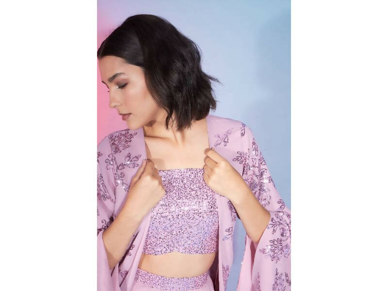 Pink Georgette Sequence With Thread Designer Co-Ord Set - Flory | Grocsy