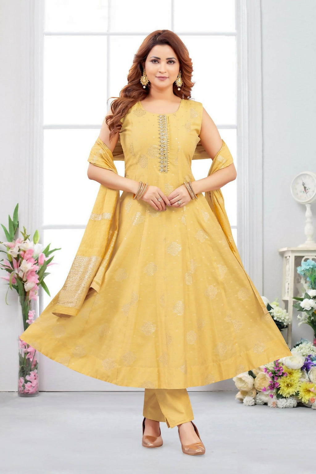 Joban Fashion Jacquard Yellow Color Kurta Set | Grocsy