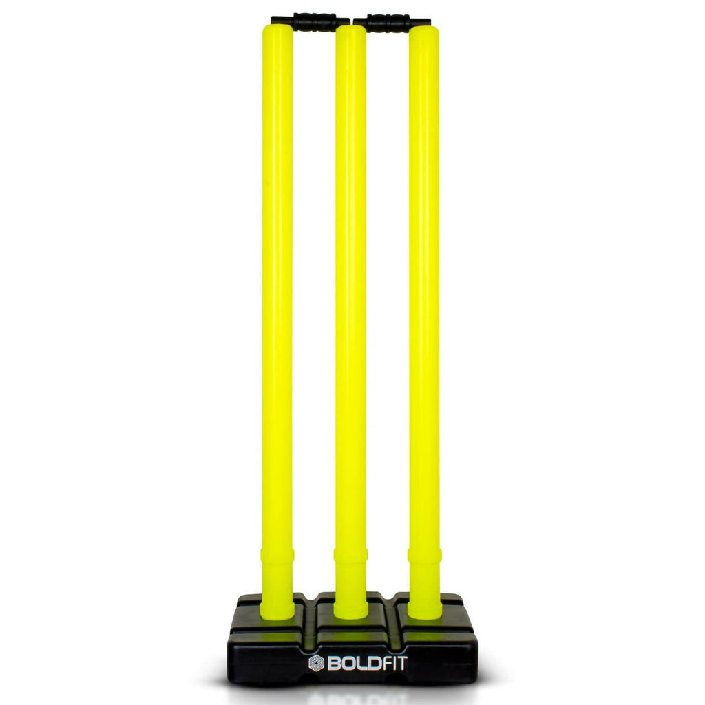 Boldfit Cricket Stumps with Stand & Bails - Fluorescent Green