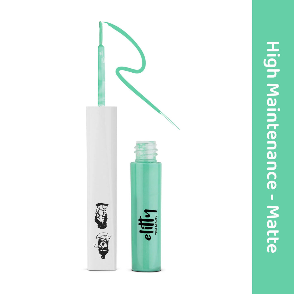 Elitty Cyan Green Pop Color Matte Finish Liquid Eyeliner - High Maintenance-Cyan Green | Grocsy