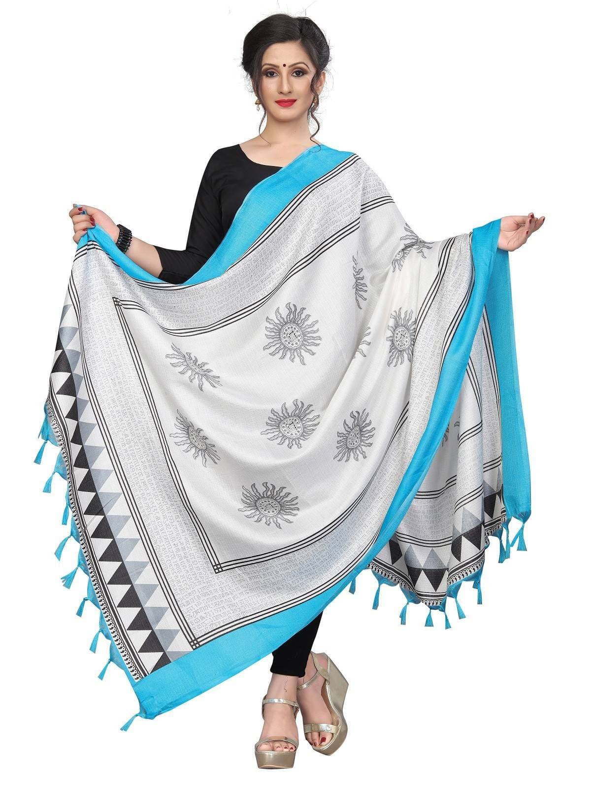 Vamika Blue-White Printed Khadi Bhagalpuri Dupatta | Grocsy