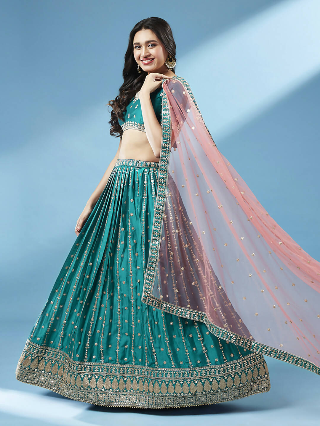 House of Panchhi Green Pure Georgette Sequins Embroidered Lehenga | Grocsy