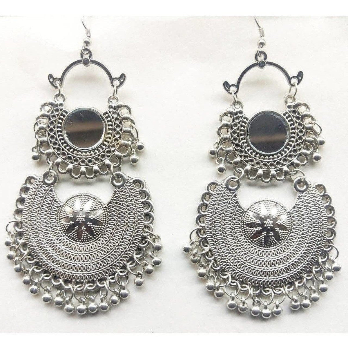 MS Fashion India Double Silver Color Chandbali Modern Design Earrings | Grocsy