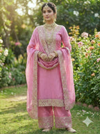 Teeya Creation Baby Pink Color Fendy Silk Embroidery Work Wedding Wear Salwar Suit | Grocsy