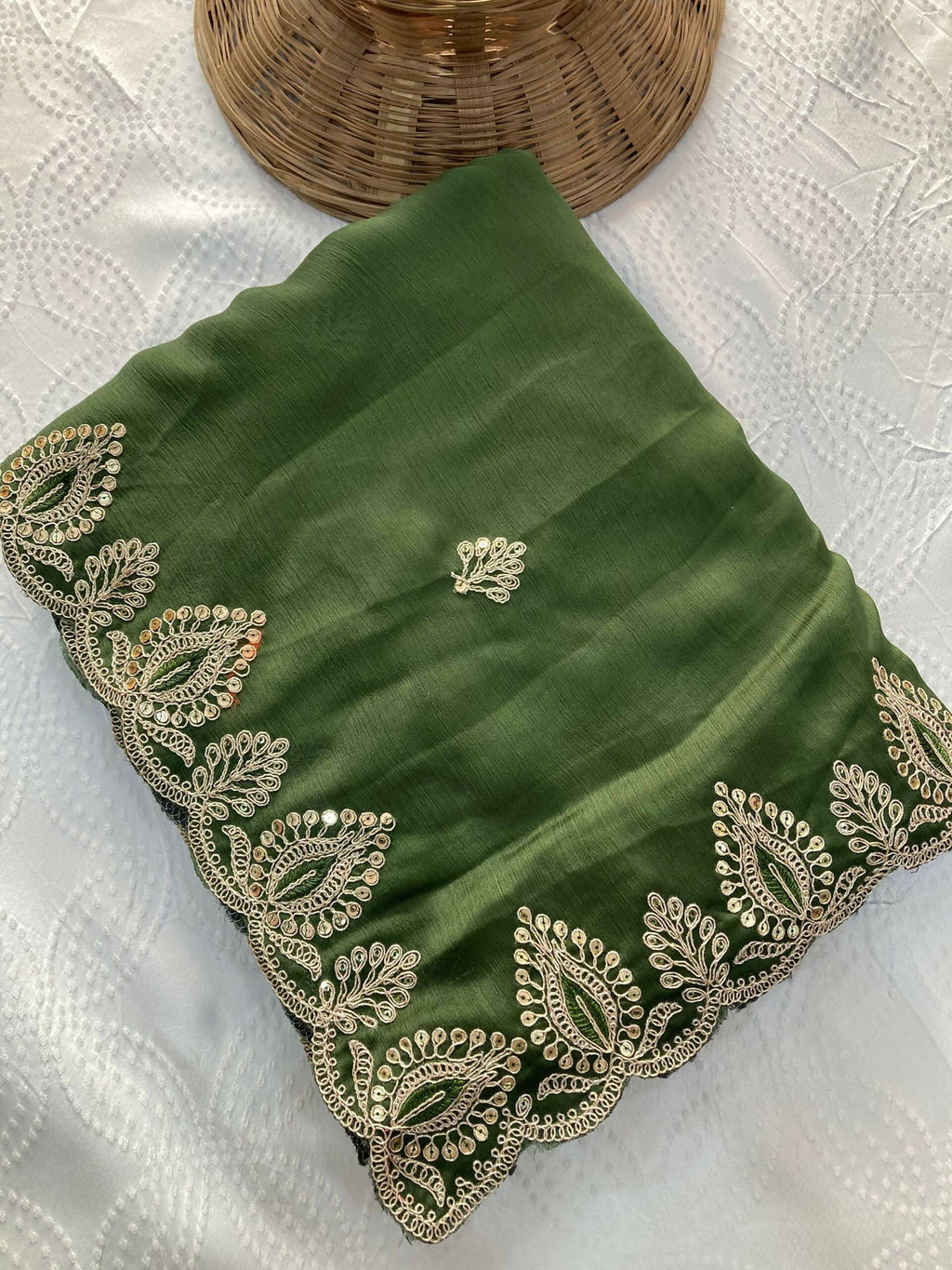Teeya Creation New Trendy Party Wear Soft Satin Chiffon Saree-Green | Grocsy