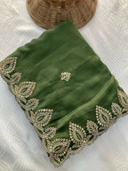 Teeya Creation New Trendy Party Wear Soft Satin Chiffon Saree-Green | Grocsy