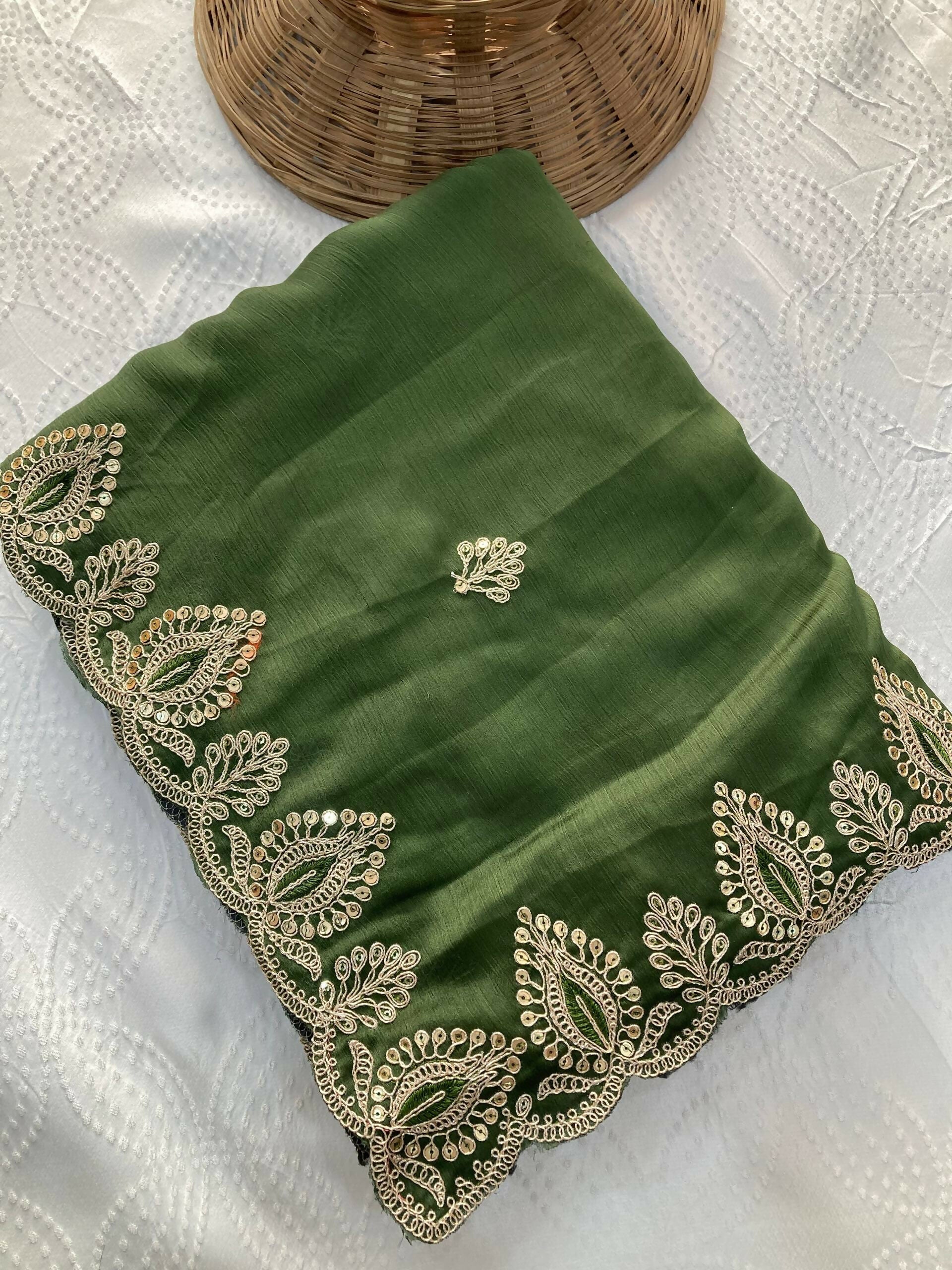 Teeya Creation New Trendy Party Wear Soft Satin Chiffon Saree-Green | Grocsy