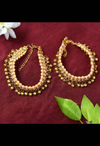 Mominos Fashion Kamal Johar Gold-Polished Pearls Anklets With Muvvas | Grocsy