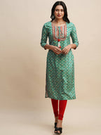 Sea Green Poly Chinon Digital Printed Straight Kurta - Samira | Grocsy