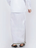 Ramraj Cotton Mens Cotton 3/ 4 " Silver Jari Dhoti - White | Grocsy