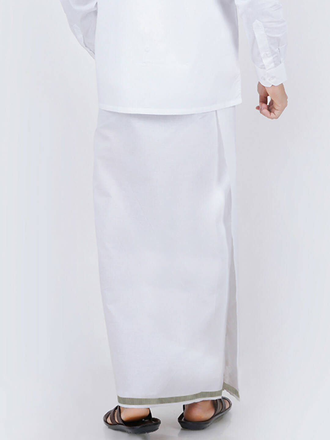 Ramraj Cotton Mens Cotton 3/ 4 " Silver Jari Dhoti - White | Grocsy