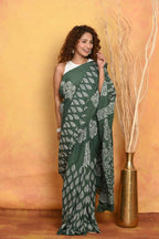 Very Much Indian Handblock Printed Cotton Saree With Natural Dyes - Green | Grocsy