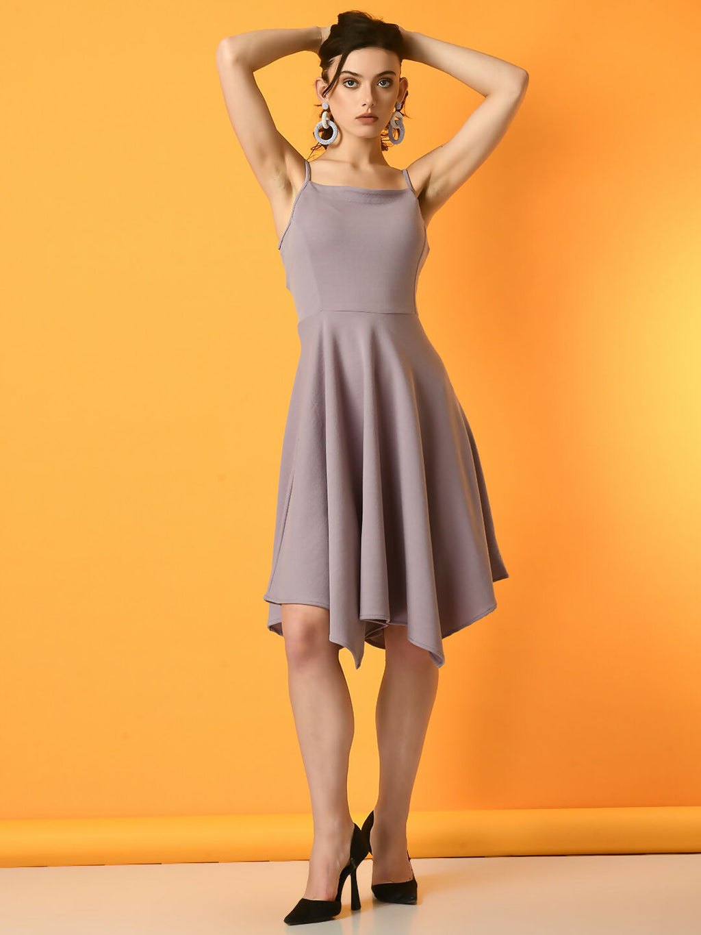 Myshka Women's Lavender Solid Party Dress | Grocsy