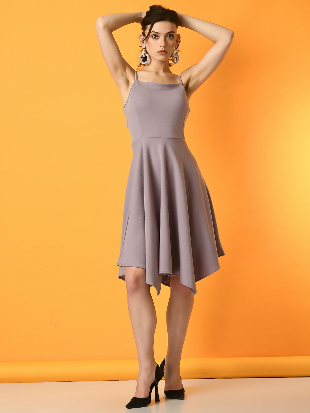 Myshka Women's Lavender Solid Party Dress | Grocsy