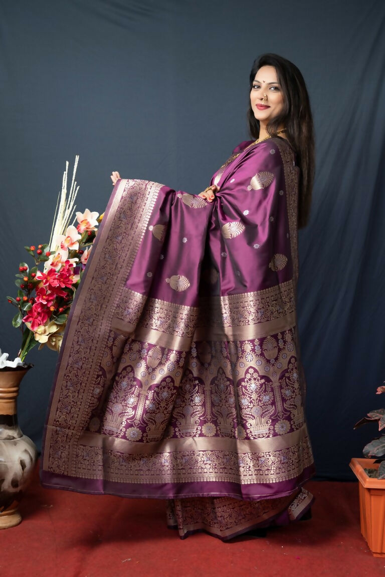 Jyoti Fashion Women's Wine Paithani Silk Zari Woven Saree with Blouse | Grocsy