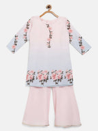 Ahalyaa Pink Crepe Floral Print Kids Kurta Sharara Set With Dupatta For Girls | Grocsy