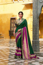 PR Fashion Green Poly Cotton Printed With Zari Weaving Work Saree | Grocsy