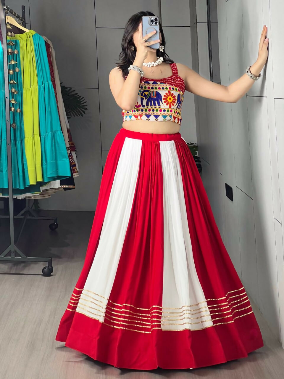 Yash Enterprise Multi Color Rayon Embroidery Semi Stitched Navratri Chaniya Choli | Grocsy