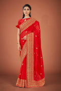 Vamsee Red Organza Saree | Grocsy