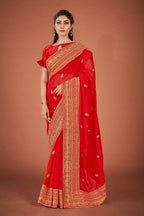 Vamsee Red Organza Saree | Grocsy