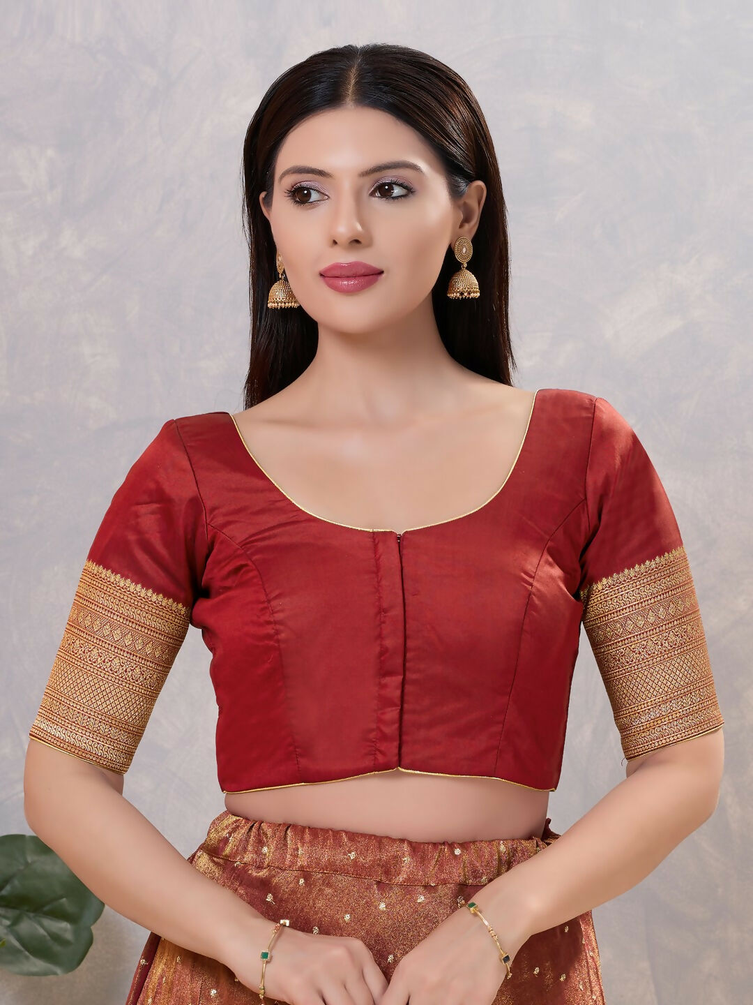 Joban Fashion Women Silk Dark-Maroon Stitched Blouse | Grocsy