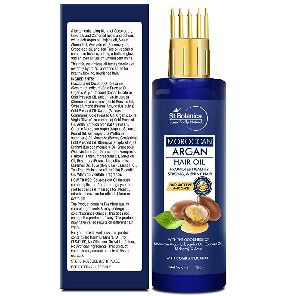 St.Botanica Moroccan Argan Hair Oil With Comb Applicator | Grocsy
