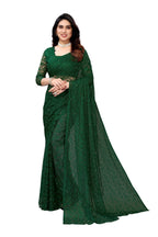 Vamika Ethnic Fire Green Pearls Net Saree | Grocsy