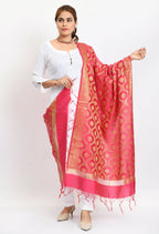 Mominos Fashion Moeza Women's Banarsi Silk All Over Woven Design Pink Dupatta | Grocsy