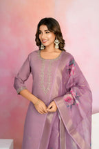 Ethnic Festive Wear Chanderi Onion Stitched Suit With Dupatta - Tanisha | Grocsy