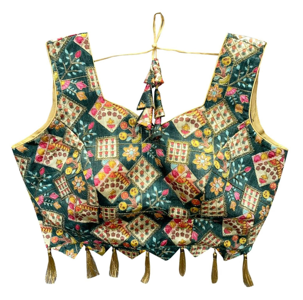 Vamika Green Banglori Silk Digital Print And Embroidery Blouse | Grocsy