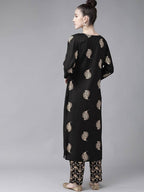 Yufta Women Black & Cream-Coloured Screen Printed Kurta with Trouser | Grocsy
