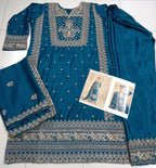 Vastranavya Teal Chinon Silk Embroidered Sequins Pakistani Straight Plaazo Suit | Grocsy