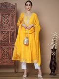 Myshka Women's Yellow Anarkali Kurta & With Dupatta | Grocsy