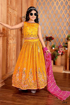 Kids Functional Designer Mustard Chinon Fab Lehenga choli - Aaradhna | Grocsy