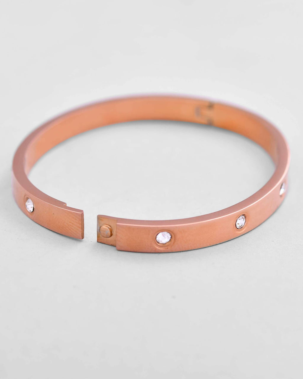 VOJ Rose Gold-Polished Kada Bracelet with Crystals